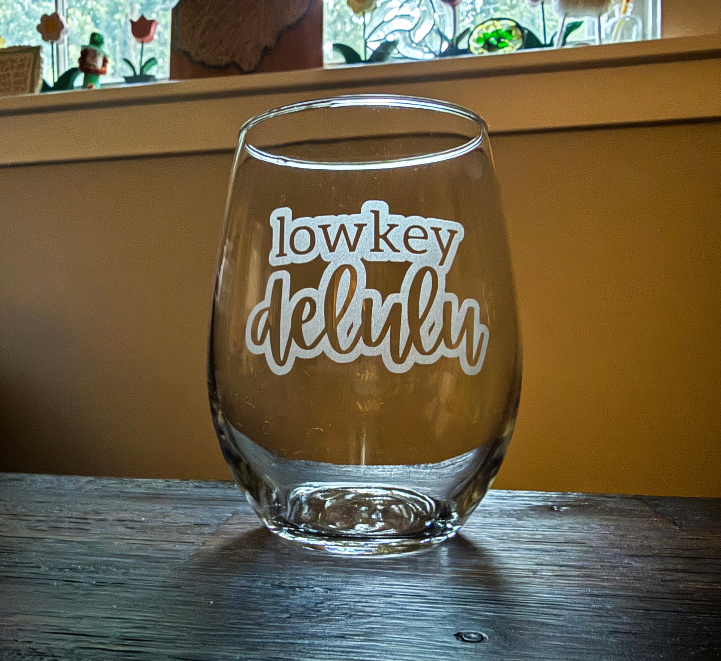 Lowkey Delulu Stemless Wine Glass