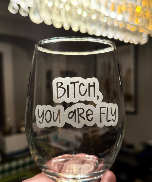 Bitch, You Are Fly Stemless Wine Glass