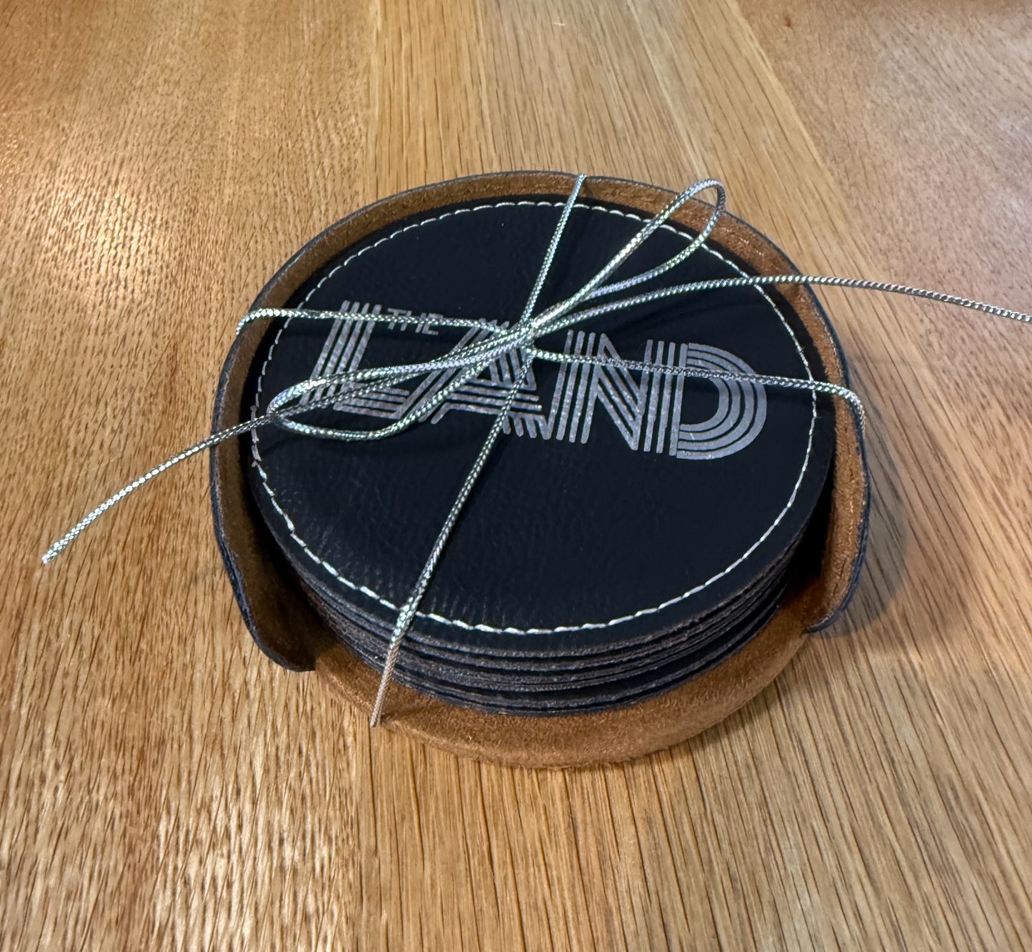 The Land - Black & Silver Leatherette Coaster Set – Set of 6