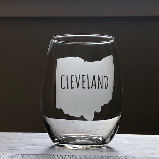 Cleveland Ohio Stemless Wine, Rocks or Beer Can Glass