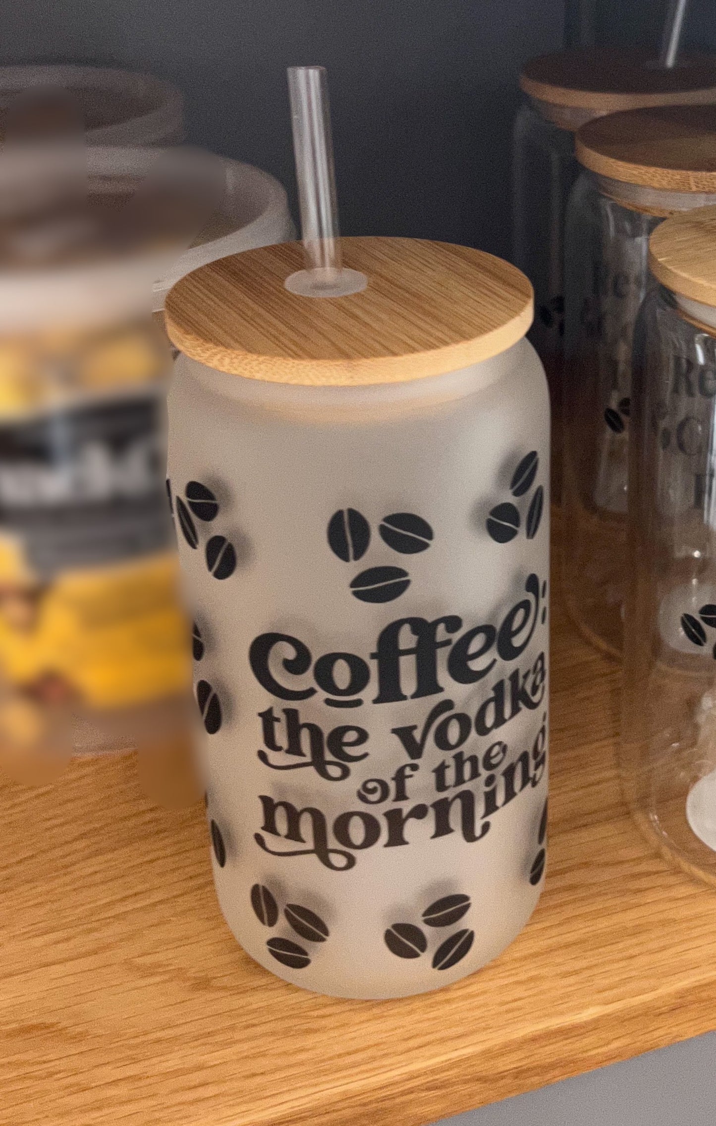 Coffee The Vodka of the Morning Can Glass with Bamboo Lid
