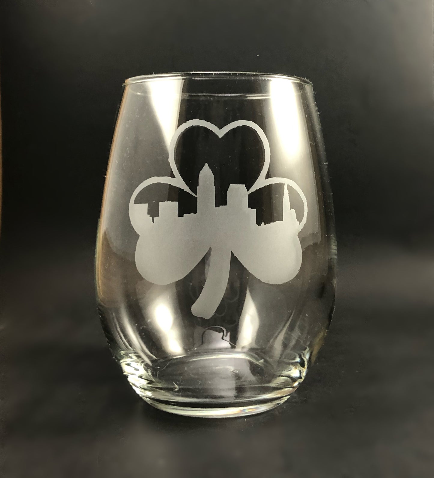 Cleveland Skyline Shamrock Stemless Wine, Rocks or Beer Can Glass
