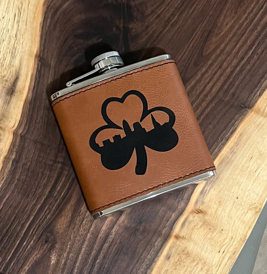 Cleveland Shamrock Leatherette Stainless Steel Flask