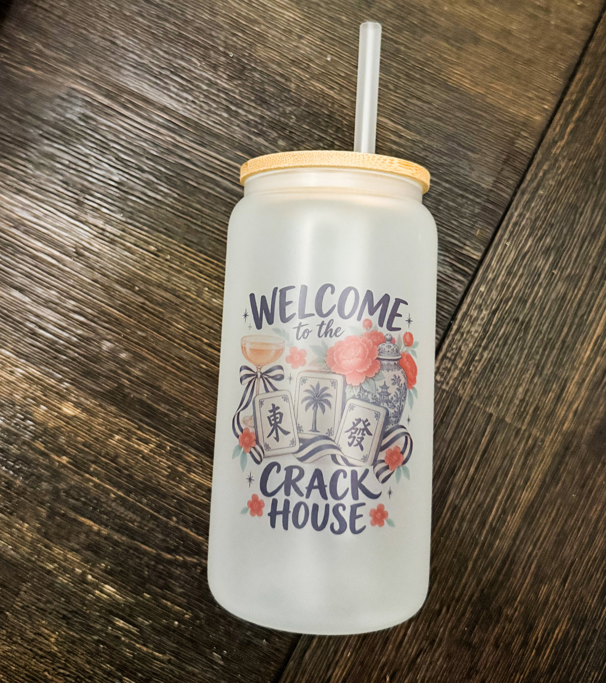 Welcome to the Crack House Mahjong Frosted Glass Tumbler