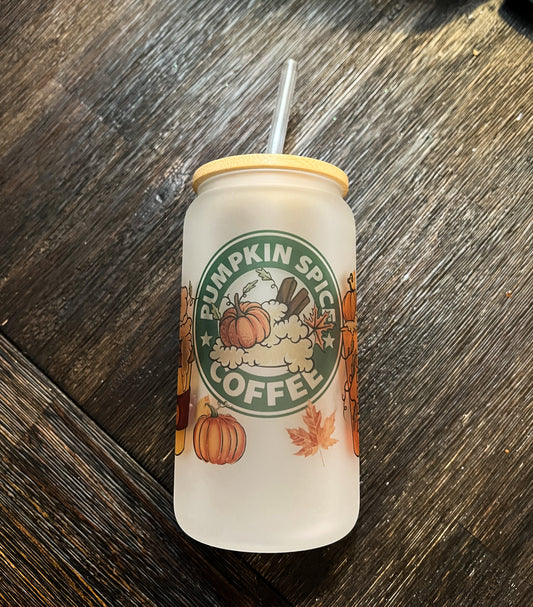 Pumpkin Spice Iced Coffee Can Glass with Bamboo Lid