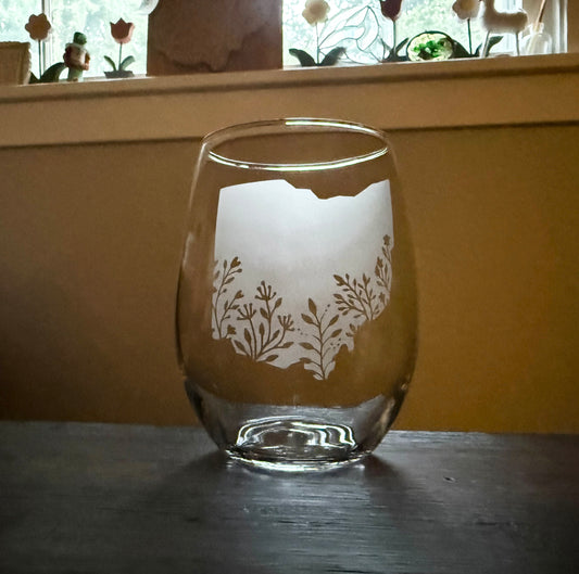 Ohio Wildflower Stemless Wine Glass