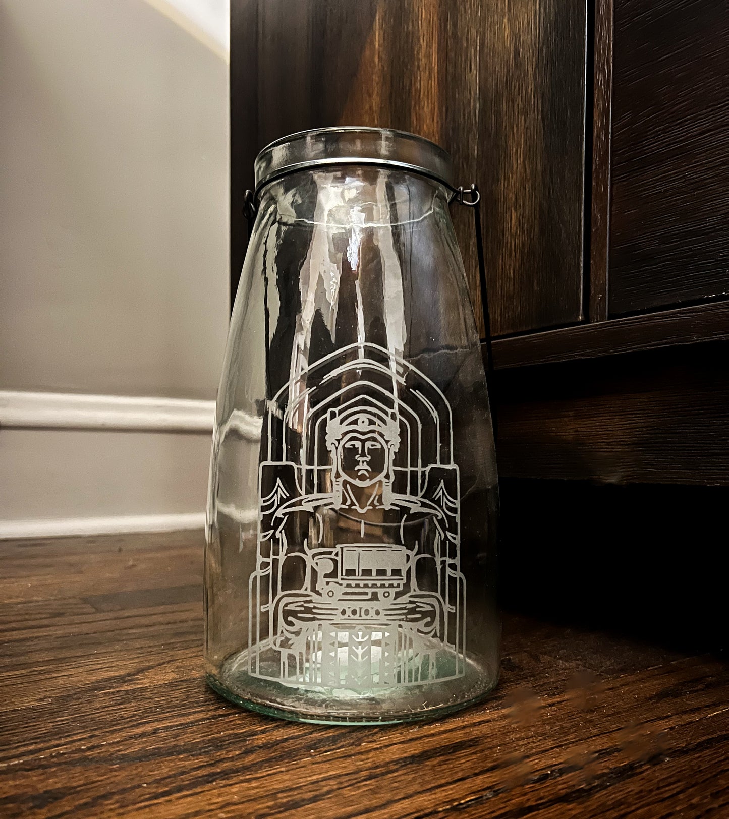 Cleveland Guardians of Traffic Etched Glass Lantern