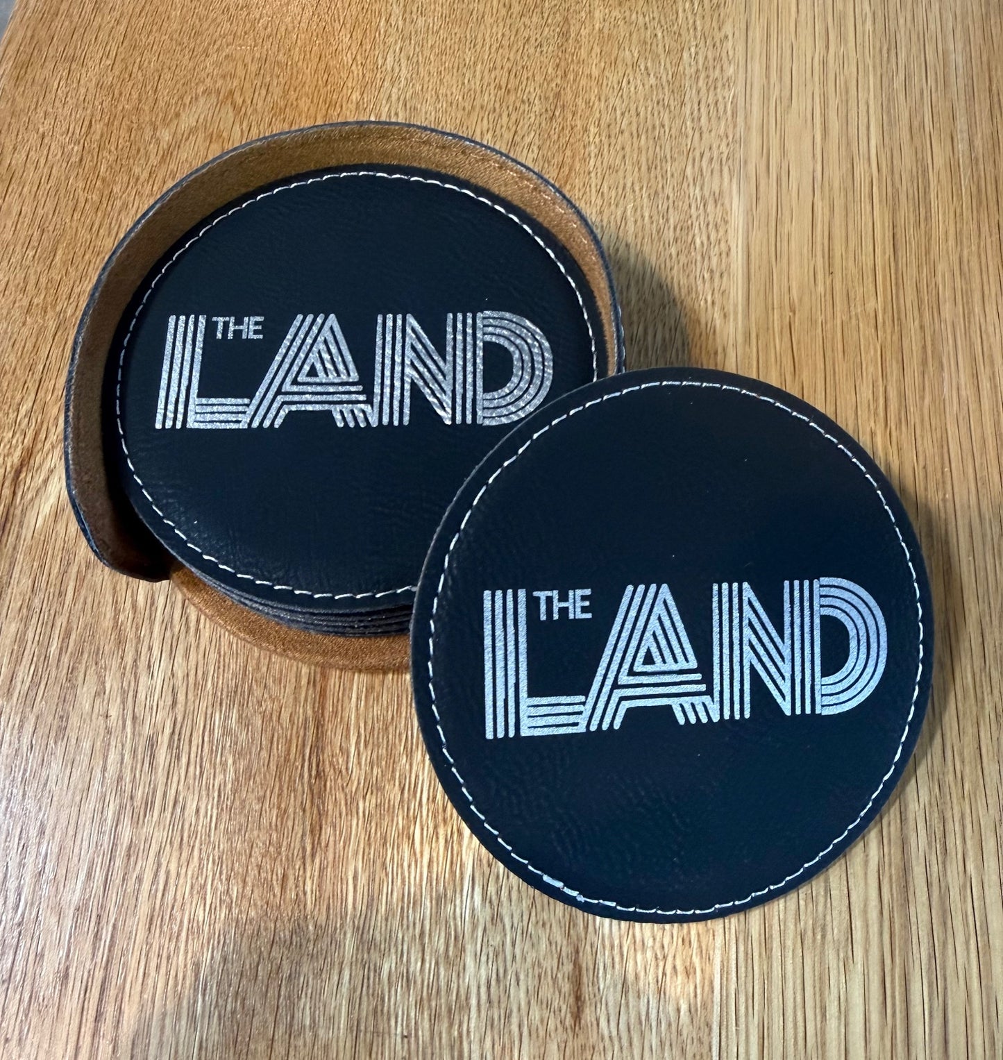 The Land - Black & Silver Leatherette Coaster Set – Set of 6
