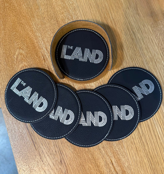 The Land - Black & Silver Leatherette Coaster Set – Set of 6