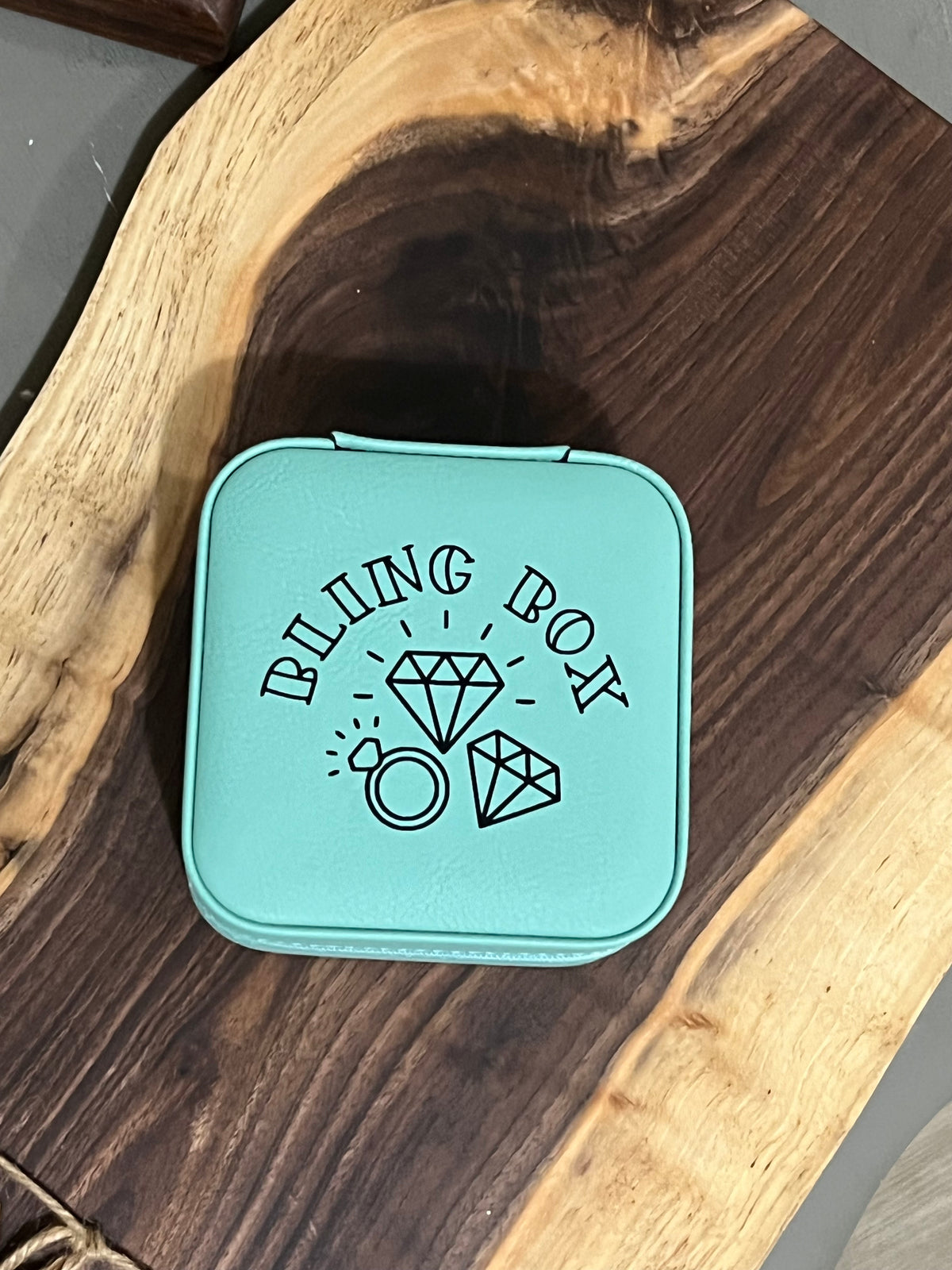 Teal Leatherette Travel Jewelry Box