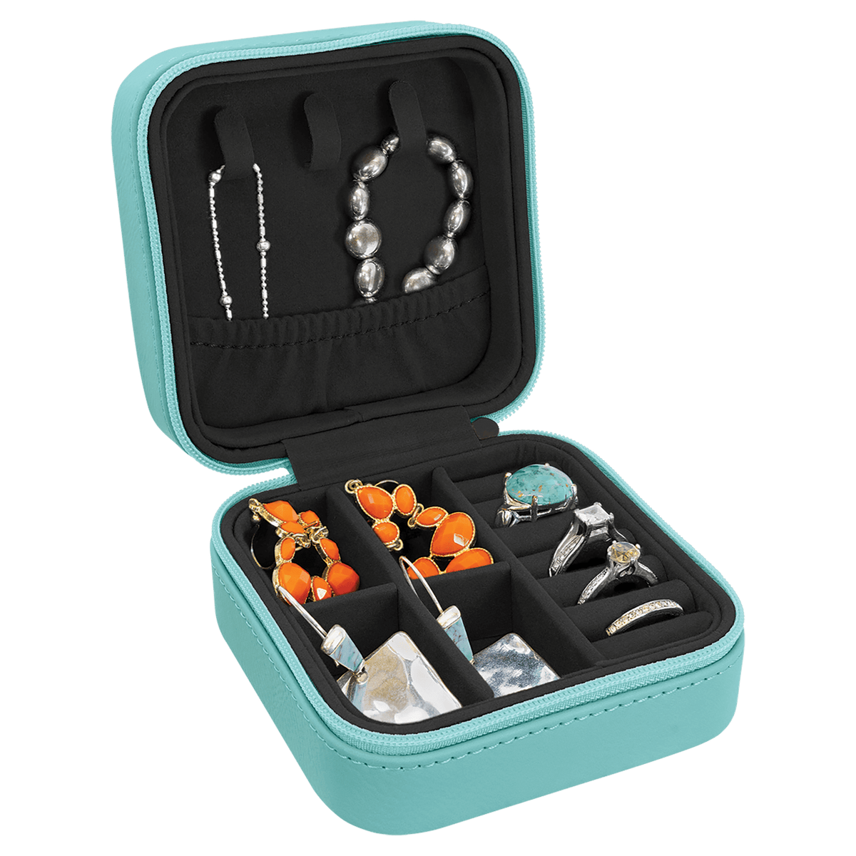 Teal Leatherette Travel Jewelry Box