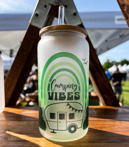Camping Vibes Iced Coffee Can Glass