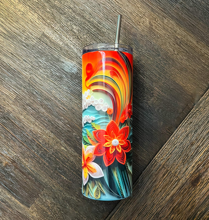 3D Sunrise Beach Landscape Stainless Steel Tumbler