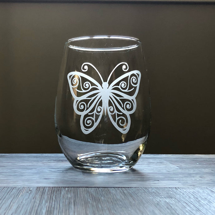 Butterfly Stemless Wine Glass