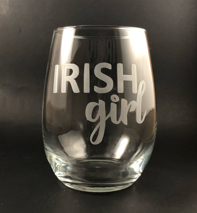 Irish Girl Stemless Wine Glass