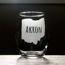 Load image into Gallery viewer, Akron, Ohio Stemless Wine, Rocks or Beer Can Glass