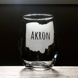 Akron, Ohio Stemless Wine, Rocks or Beer Can Glass