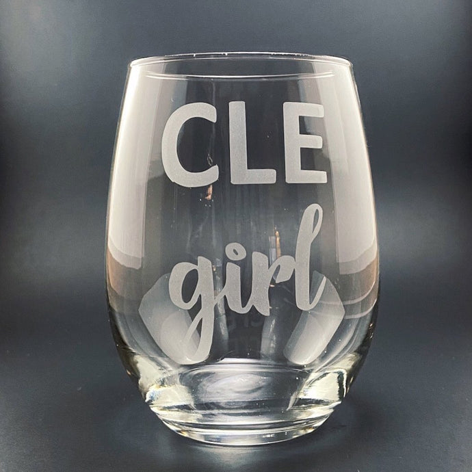 CLE Girl Etched Stemless Wine, Rocks or Beer Can Glass