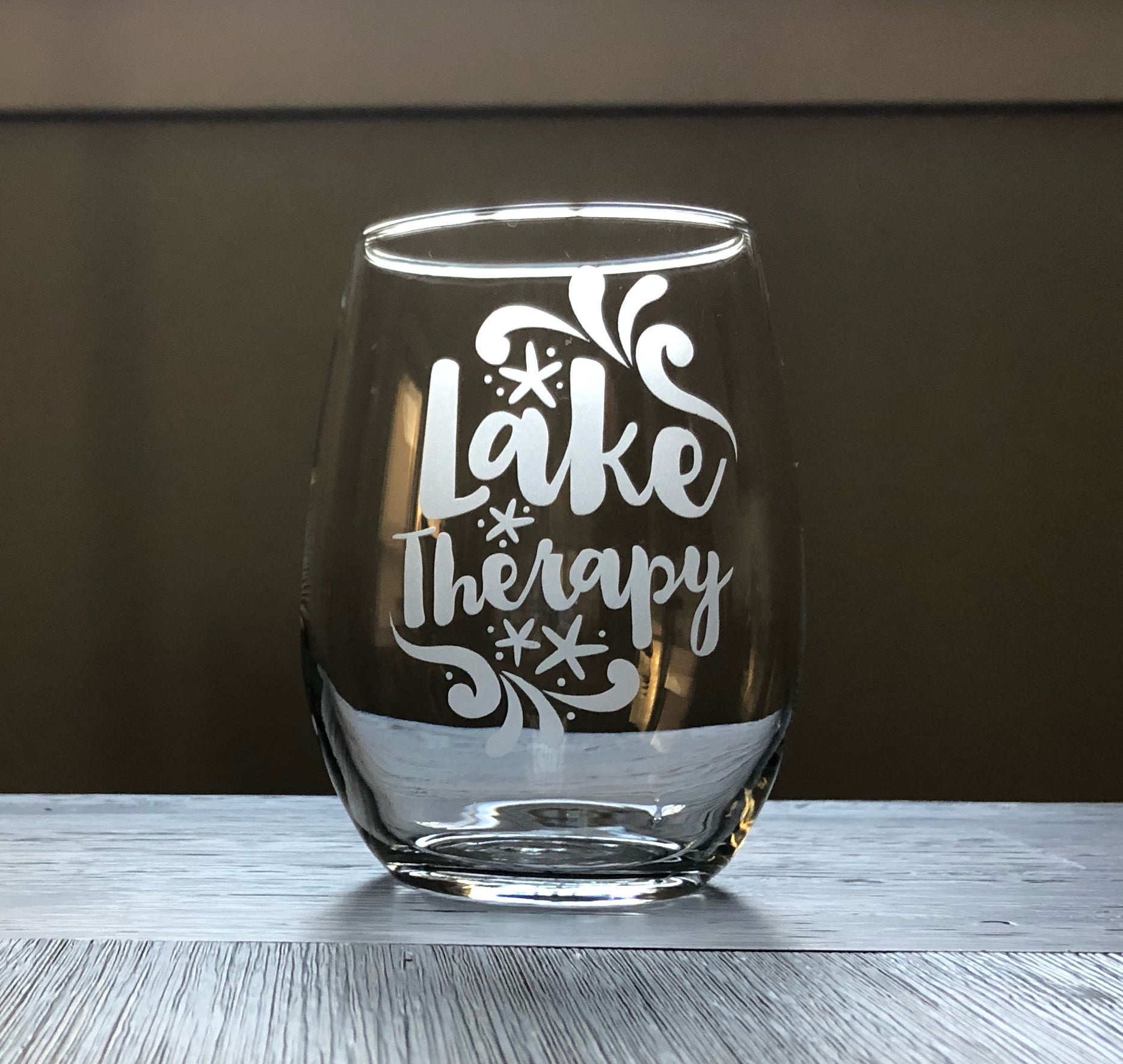 Lake Therapy Stemless Wine Glass – Rough Around the Etches