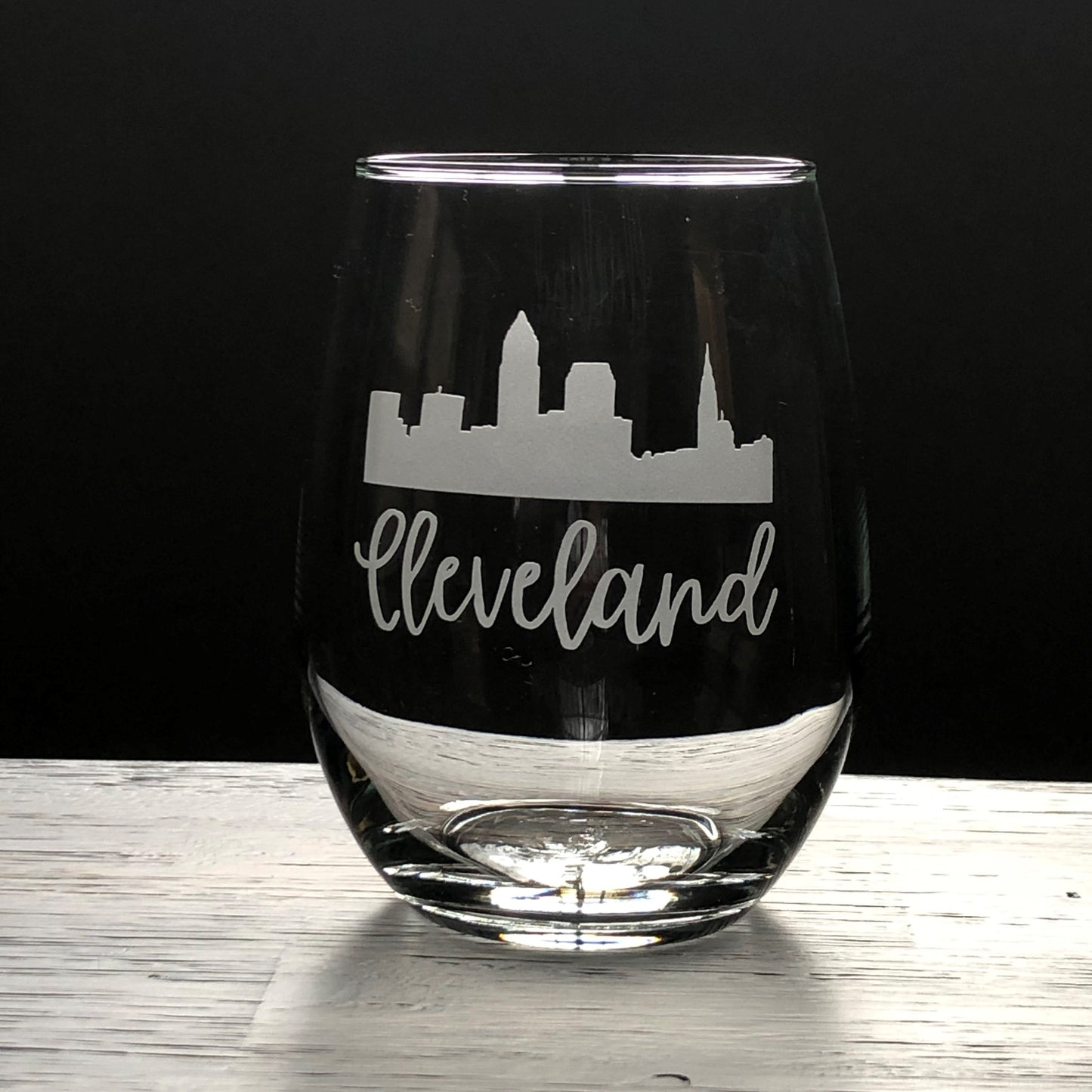 Cleveland Script Skyline Stemless Wine, Rocks or Beer Can Glass