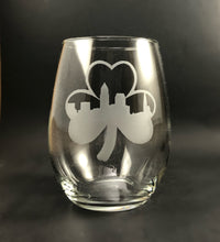 Load image into Gallery viewer, Cleveland Skyline Shamrock Stemless Wine, Rocks or Beer Can Glass