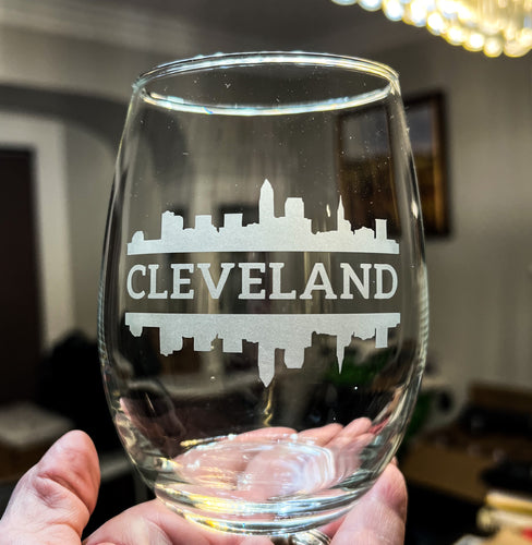 Cleveland Skyline Reflection Stemless Wine, Rocks or Beer Can Glass