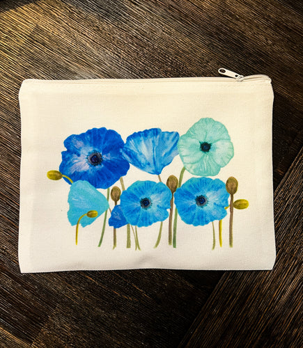 Blue Poppies Flowers Watercolor Canvas Bag