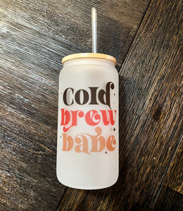 Cold Brew Babe Iced Coffee Can Glass with Bamboo Lid