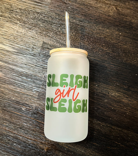 Sleigh Girl Sleigh Iced Coffee Can Glass with Bamboo Lid